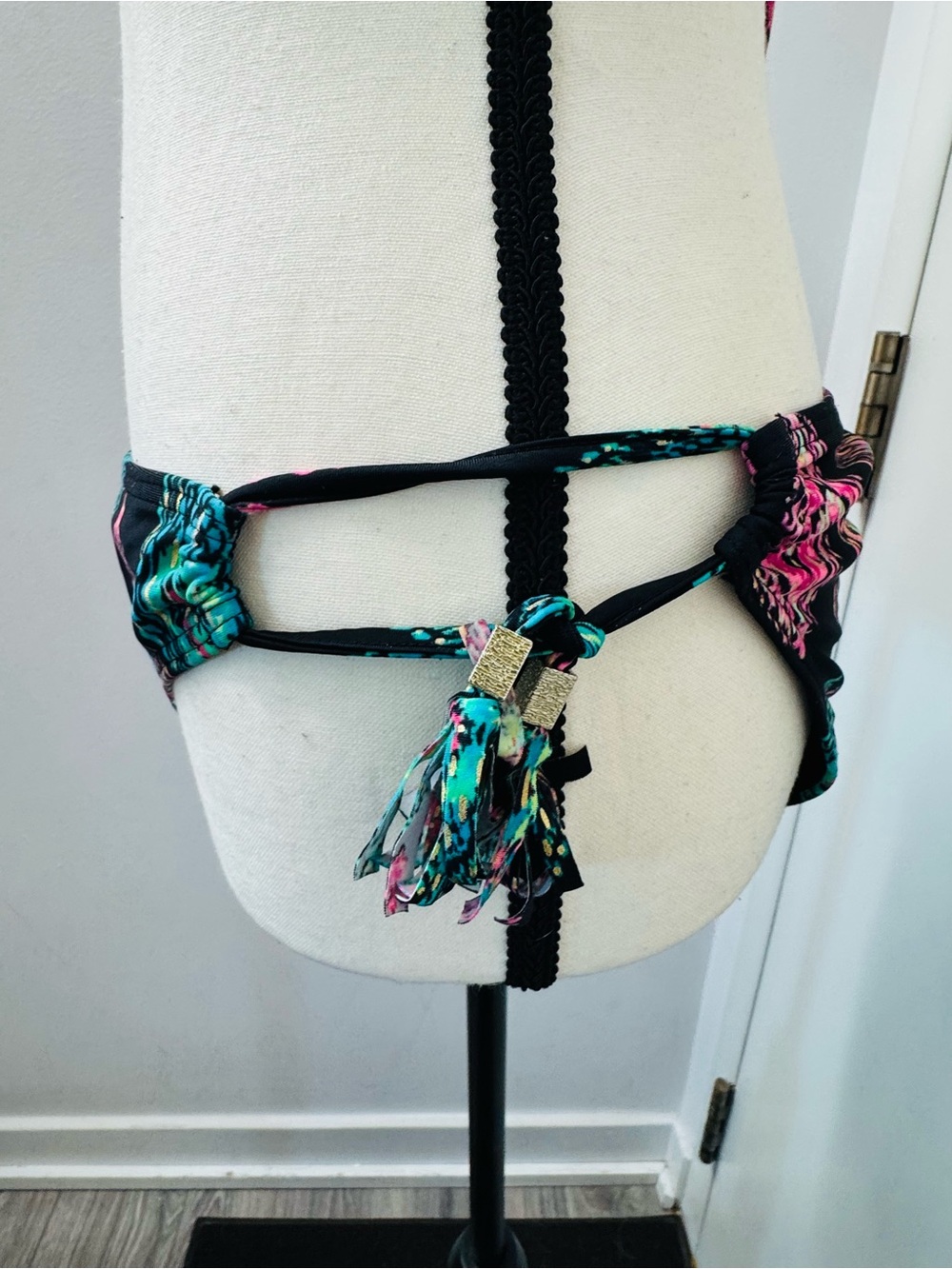 Black Bandeau Bikini with Pink & Teal Aztec Print S/M - Picture 4 of 5